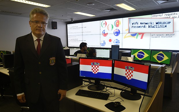 Centro de Cooperação Policial Internacional da Polícia Federal para a Copa do Mundo e a senha do Wifi Foto: Ed Alves/CB/D.A Press